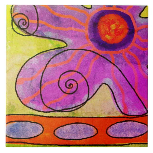 Carreau Peinture Abstraite de Fleur Rose Funky (Devant)