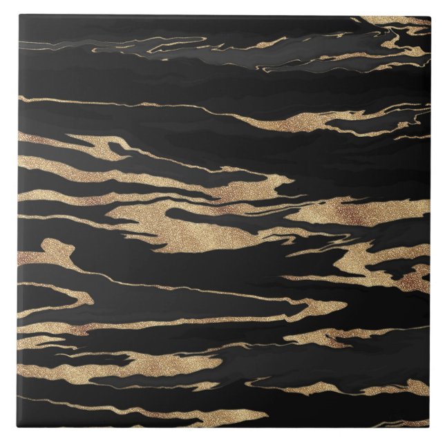 Carreau Peinture Abstraite en marbre noir or (Devant)