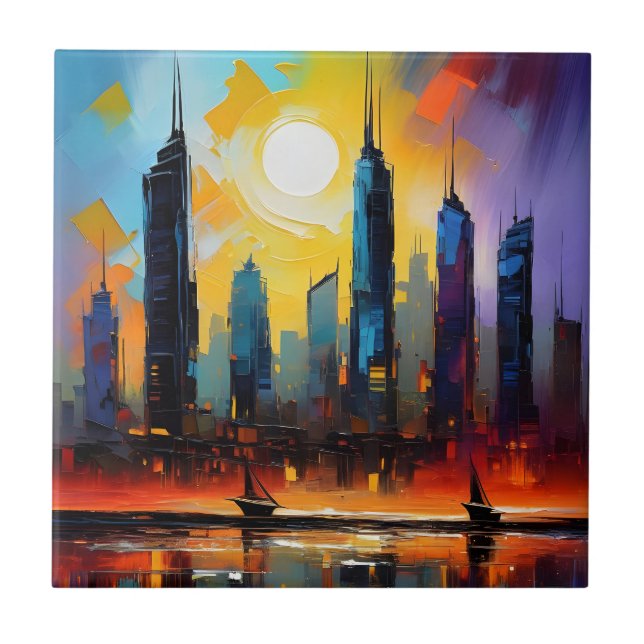 Carreau Peinture acrylique couleur Abstraite Cityscape (Devant)