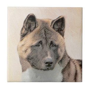Carreau Peinture Akita - Art Original de Chien Mignon