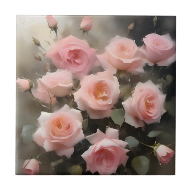 Carreau Peinture aquarelle de jolies roses roses (Devant)