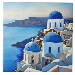 Carreau Peinture aquarelle de Santorin Grèce