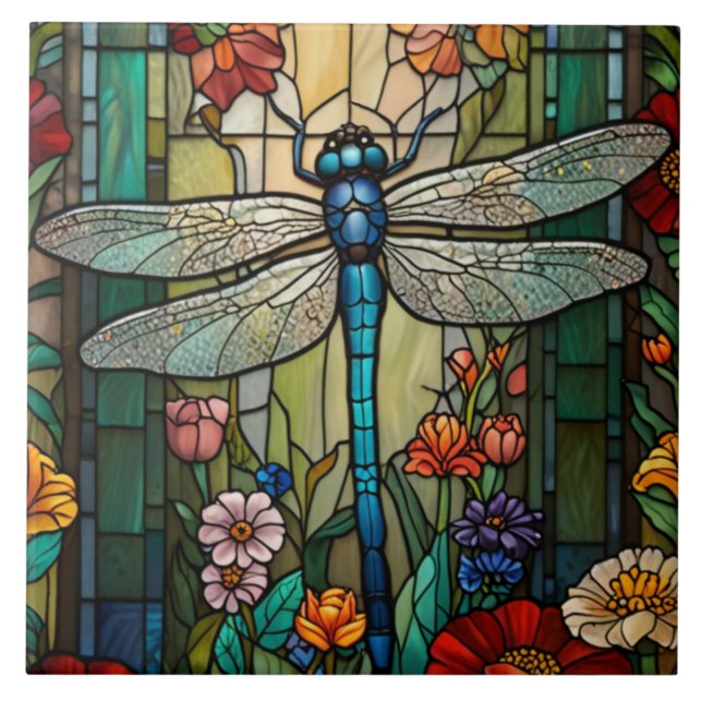Carreau Peinture artistique libellule botanique boho chic  (Devant)
