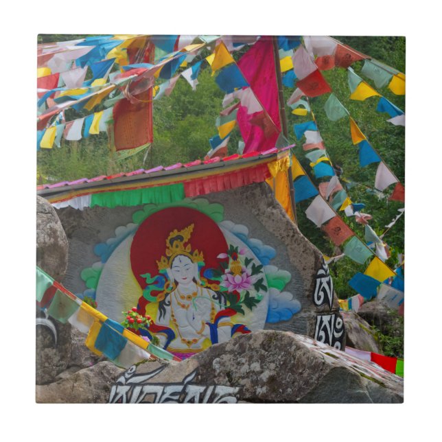 Carreau Peinture bouddhiste sur les rochers (Devant)