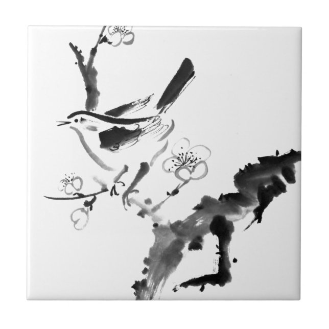 Carreau Peinture chinoise, fleur de prune et oiseau (Devant)