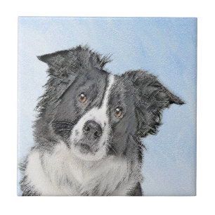Carreau Peinture Collie Bordure - Joli art original chien