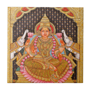 CARREAU PEINTURE COMPLEXE DE GAJA LAKSHMI TANJORE {SUD IND