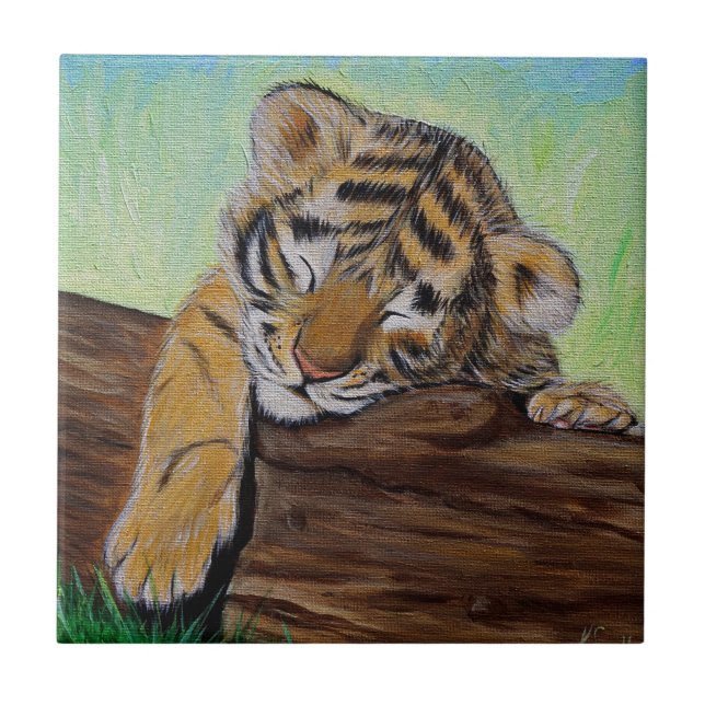 Carreau Peinture Cute Sleeping Tiger Cub (Devant)