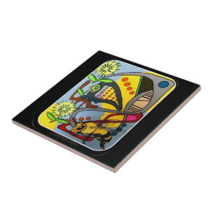 Carreau Peinture d'abeille de jardin de mod de la moitié