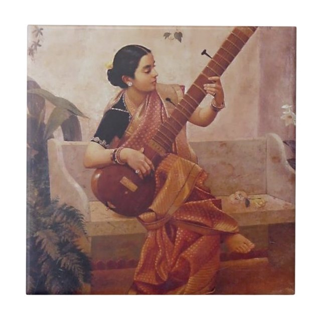 Carreau Peinture-Dame With de Ravi Varma les sitarThis (Devant)