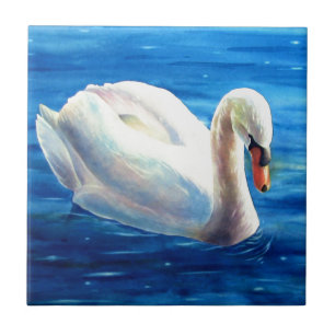 Carreau Peinture d'aquarelle de cygne blanc, sauvagine, oi
