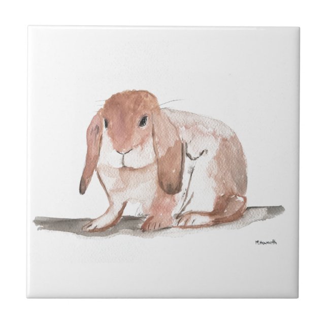 Carreau Peinture d'aquarelle de lapin Brown Vintage (Devant)