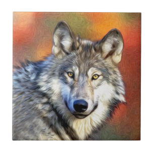 Carreau Peinture d'art de loup gris