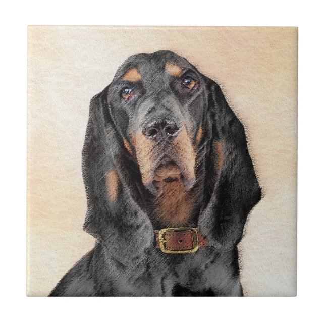 Carreau Peinture de Black & Tan Coonhound - Art canin orig (Devant)