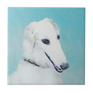 Carreau Peinture de Borzoi (Blanc) - Joli Chien d'origine
