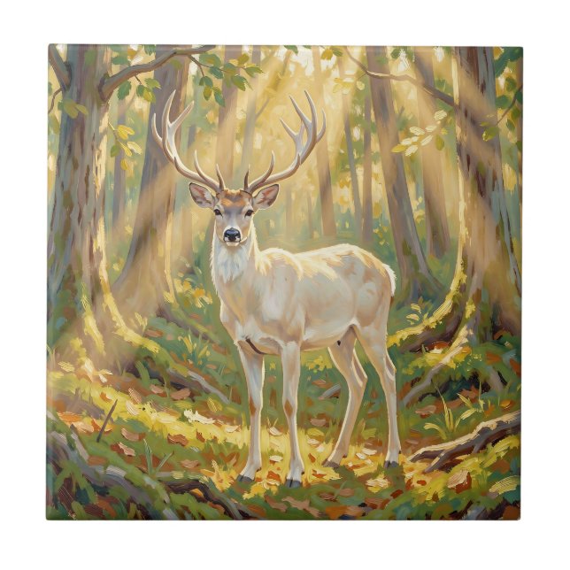 Carreau Peinture de buck de la forêt dorée majestueuse (Devant)