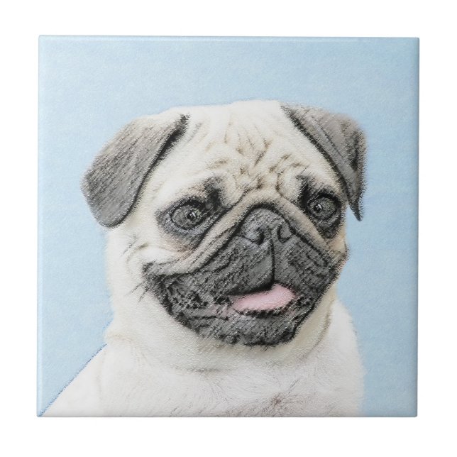 Carreau Peinture de carlin - Joli art original de chien (Devant)