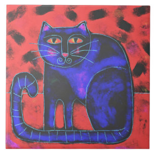 Carreau Peinture de chat abstraite funky