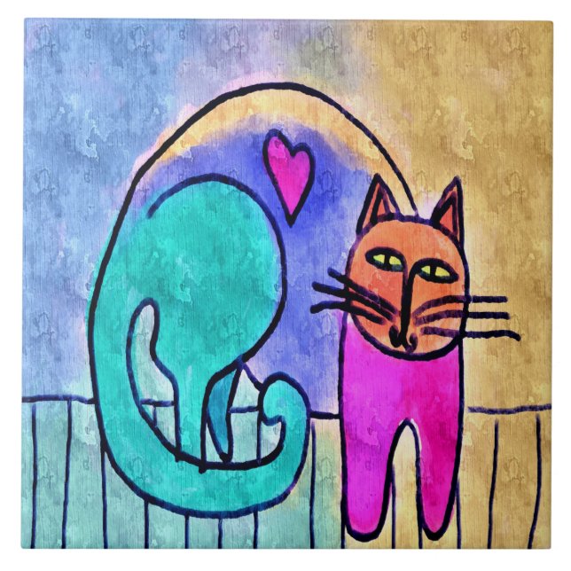 Carreau Peinture de chat abstraite Kitty Love (Devant)