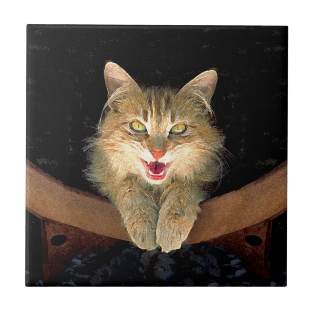 Carreau Peinture de chat Mad - Cute Original Cat Art (Devant)