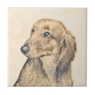 Carreau Peinture de Dachshund (Longhaïs) - Art original du