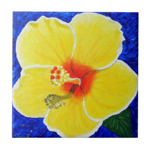 Carreau Peinture de fleur d'hibiscus jaune