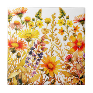 Carreau Peinture de fleurs sauvages colorées