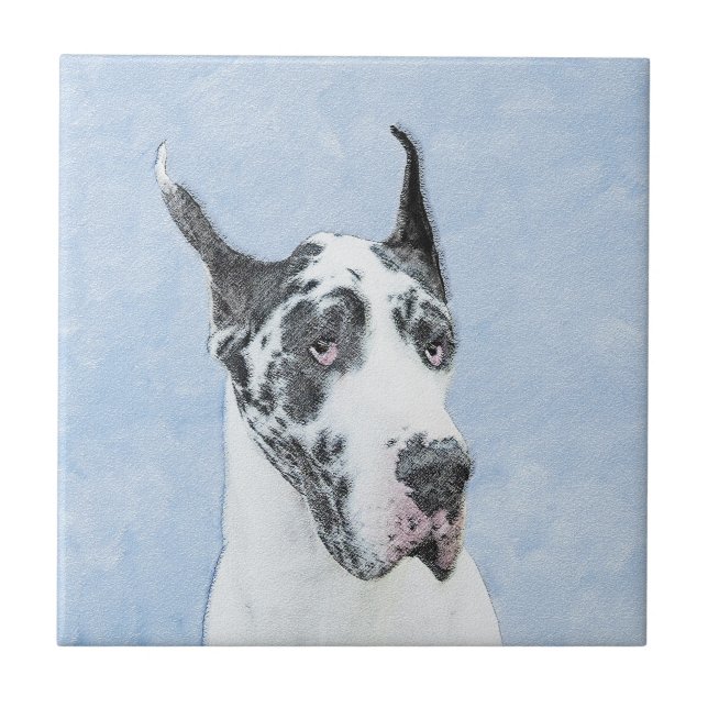 Carreau Peinture de Great Dane (Arlequin) - Art original d (Devant)
