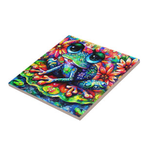 Carreau Peinture de grenouille florale impressionniste