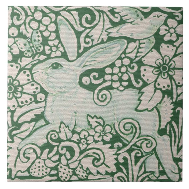 Carreau Peinture de lapin vert sur Trivet de tuile 6" (Devant)
