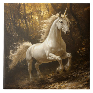Carreau Peinture de licorne courant à travers la forêt