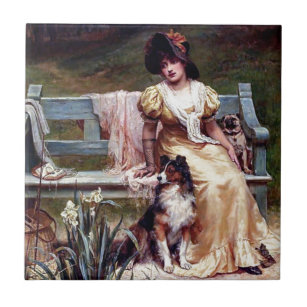 Carreau Peinture de Madame et de deux chiens