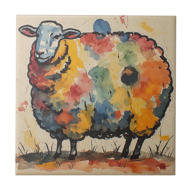 Carreau Peinture de mouton à l'aquarelle ludique (Devant)