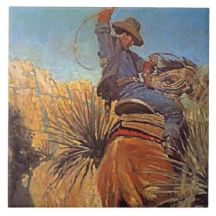 Carreau Peinture de NC Wyeth "Cheval sautant d'un serpent"