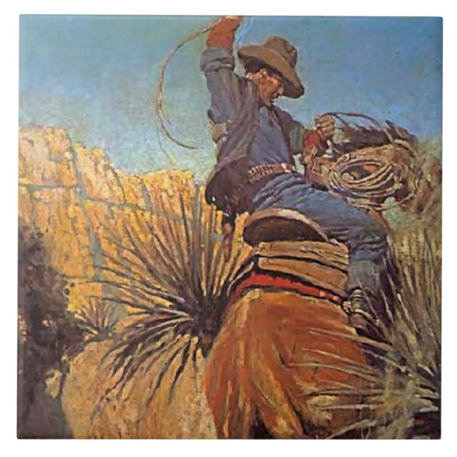Carreau Peinture de NC Wyeth "Cheval sautant d'un serpent" (Devant)