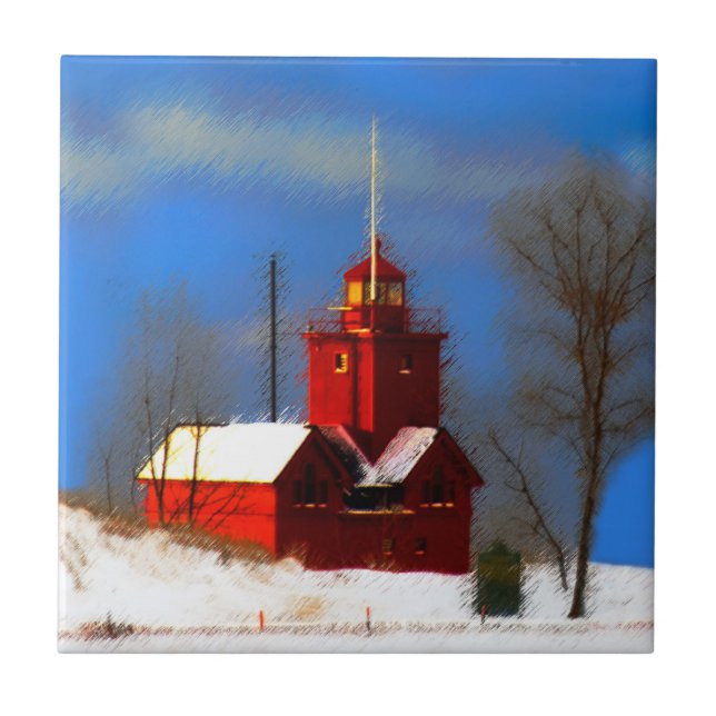 Carreau Peinture de phare rouge - Art original (Devant)
