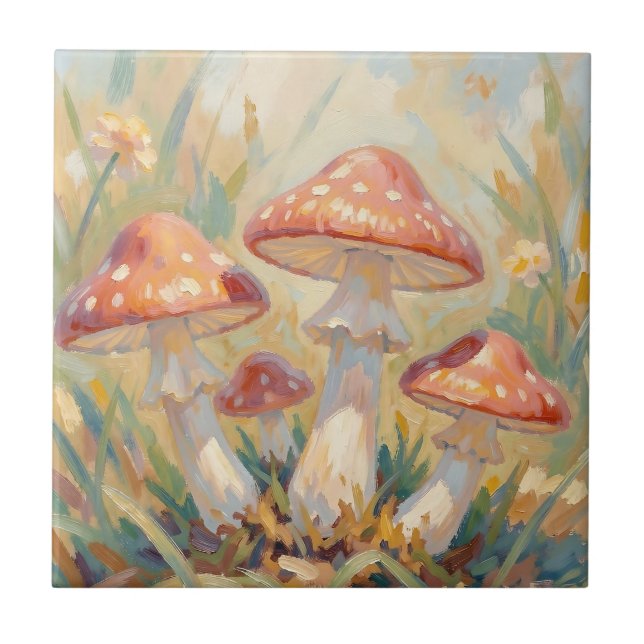 Carreau Peinture de prairie aux champignons rouges fantais (Devant)