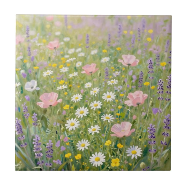 Carreau Peinture de prairie de fleurs sauvages pastel (Devant)