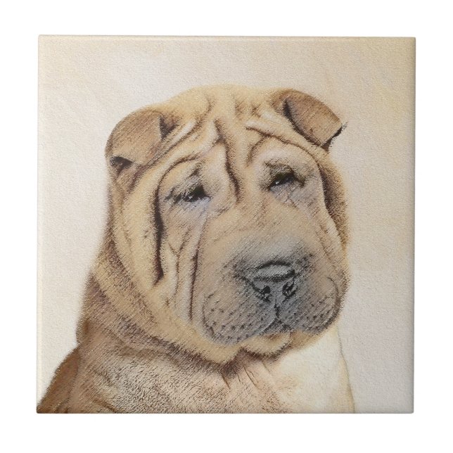 Carreau Peinture de Shar Pei - Cute Original Dog Art (Devant)