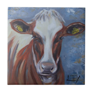 Carreau Peinture de vache, décor de vache, art de vache,