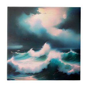 Carreau Peinture de vagues d'océan bleu joli