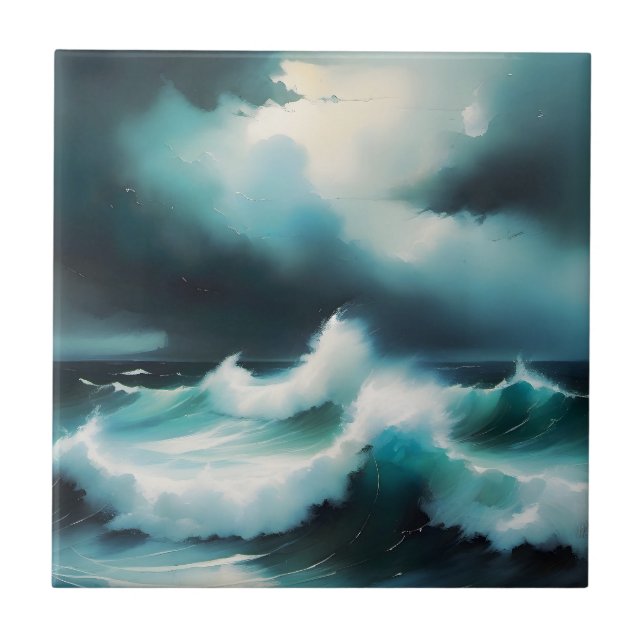 Carreau peinture de vagues d'océan bleu magnifique (Devant)