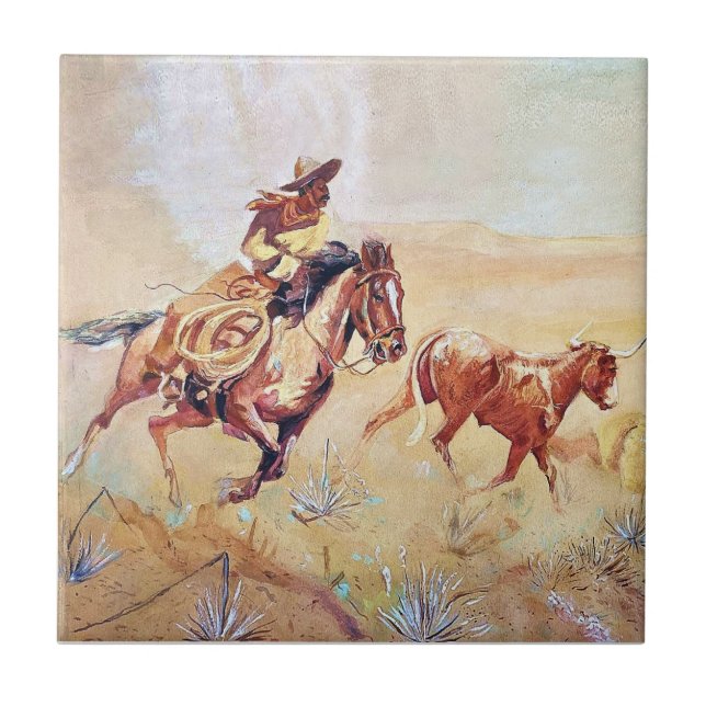 Carreau Peinture de Vaquero par Eward Borein (Devant)