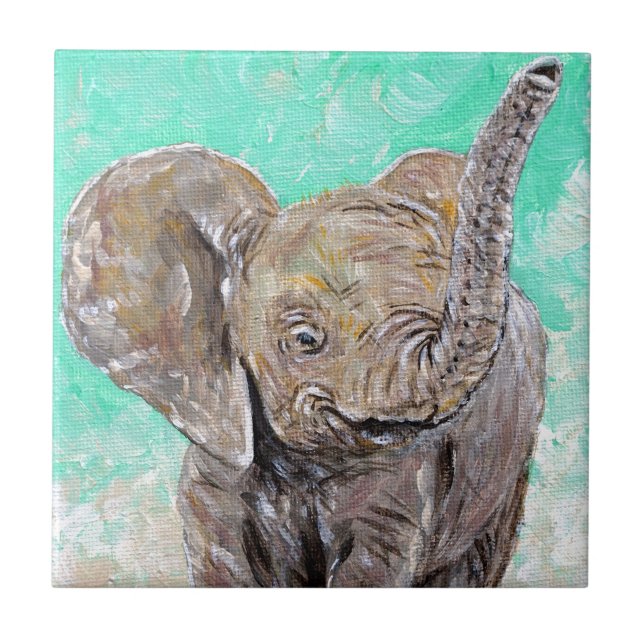 Carreau Peinture des éléphants de bébé (Devant)