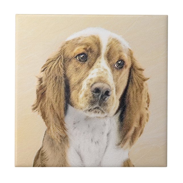Carreau Peinture d'espagnol Welsh Springer - Art original  (Devant)