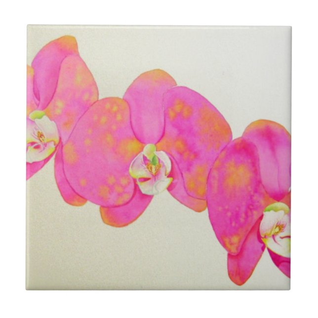 Carreau Peinture d'orchidée à l'aquarelle rose (Devant)
