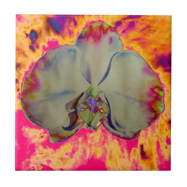 Carreau Peinture d'orchidée aquarelle abstraite boho éléga (Devant)