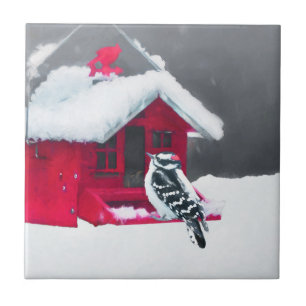 Carreau Peinture Downy Woodpecker - Art original pour oise