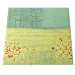 Carreau Peinture du paysage de prairie<br><div class="desc">Un paysage moderne et contemporain avec une paisible prairie fleurie remplie d'oiseaux volant contre le ciel et une forêt de pins au loin. Couleurs jaunes et vertes fraîches et relevantes. Art original de Nic Squirrell.</div>