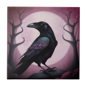 Carreau Peinture d'un corbeau noir